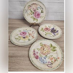 4-American Atelier "Floral Daze" Salad Plates Assorted Cabbage Rose Iris Tulip